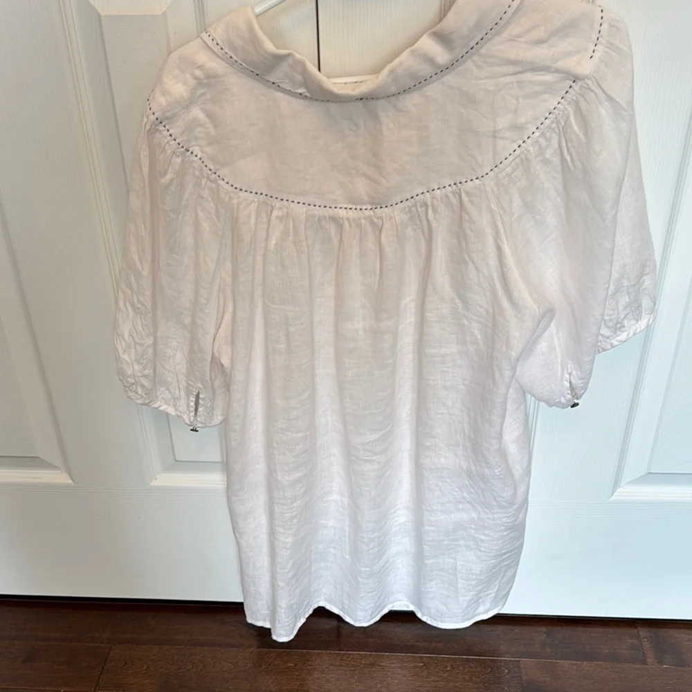 Lightweight Cream Peasant Top with Tie Neck - Picture 2 of 6